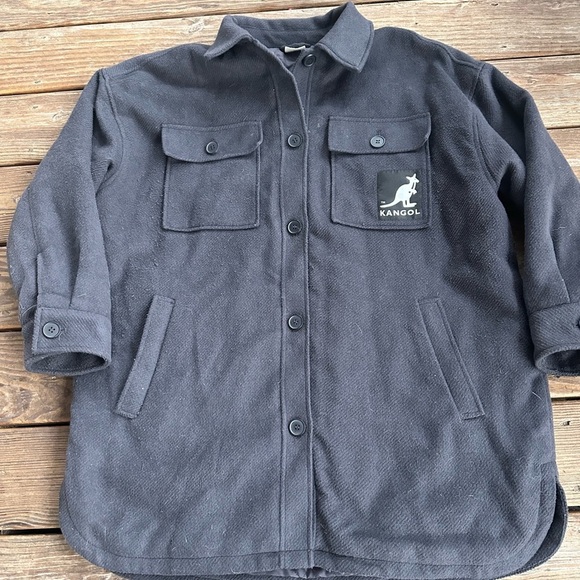 Kangol H & M charcoal gray oversized twill jacket button shacket size L - Picture 1 of 15